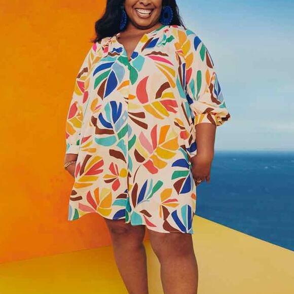 Tabitha Brown Dresses & Skirts - tabitha brown Women's Botanical Print Cover Up Shirtdress sz M